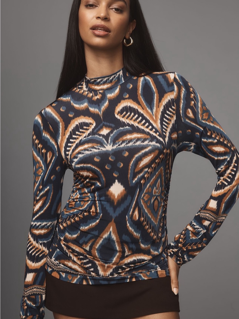 NWT FARM Rio Pineapple Ikat Blue Jersey Blouse Top Size Large